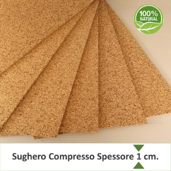 Pannello in Sughero biondo compresso spessore 1 cm. grana media costante
