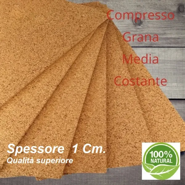 Pannello in Sughero biondo compresso spessore 1 cm. grana media costante