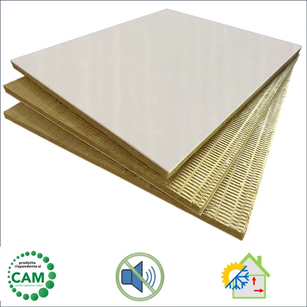 Pannello 120 x 100 Fonoisolante Acustico e Termico Lana di roccia 3 cm. + Cartongesso 13 mm.