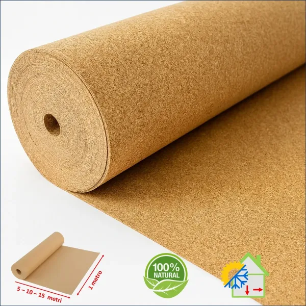 Rotolo di Sughero Supercompresso Sp. 3 mm. Tappetino Acustico Rivestimento Murale