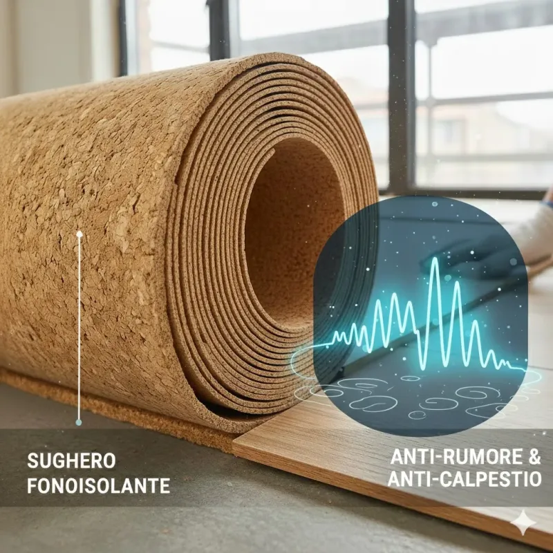 Rotolo di Sughero Supercompresso Sp. 3 mm. Tappetino Acustico Rivestimento Murale