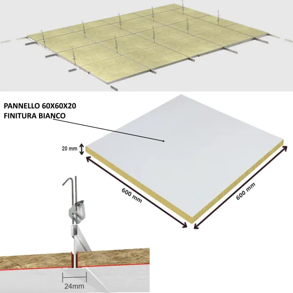Controsoffitto Ribassamento Modulare a Vista Pannello 60 x 60 Fonoassorbente - Mq. 8,64