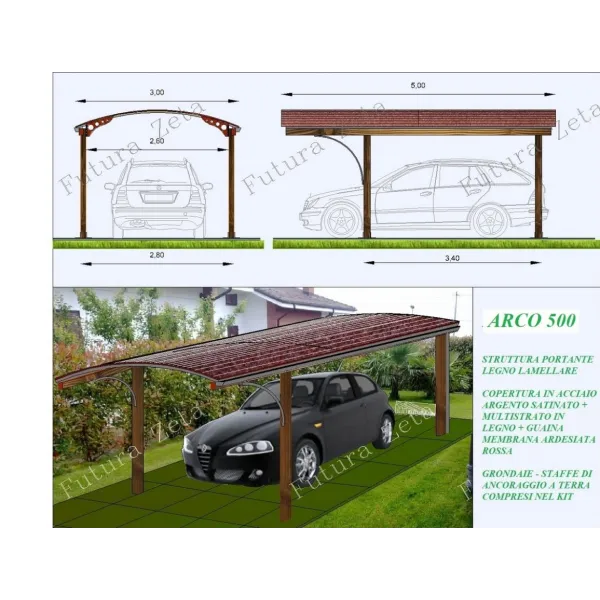 Carport Copertura Box Auto in legno e acciaio