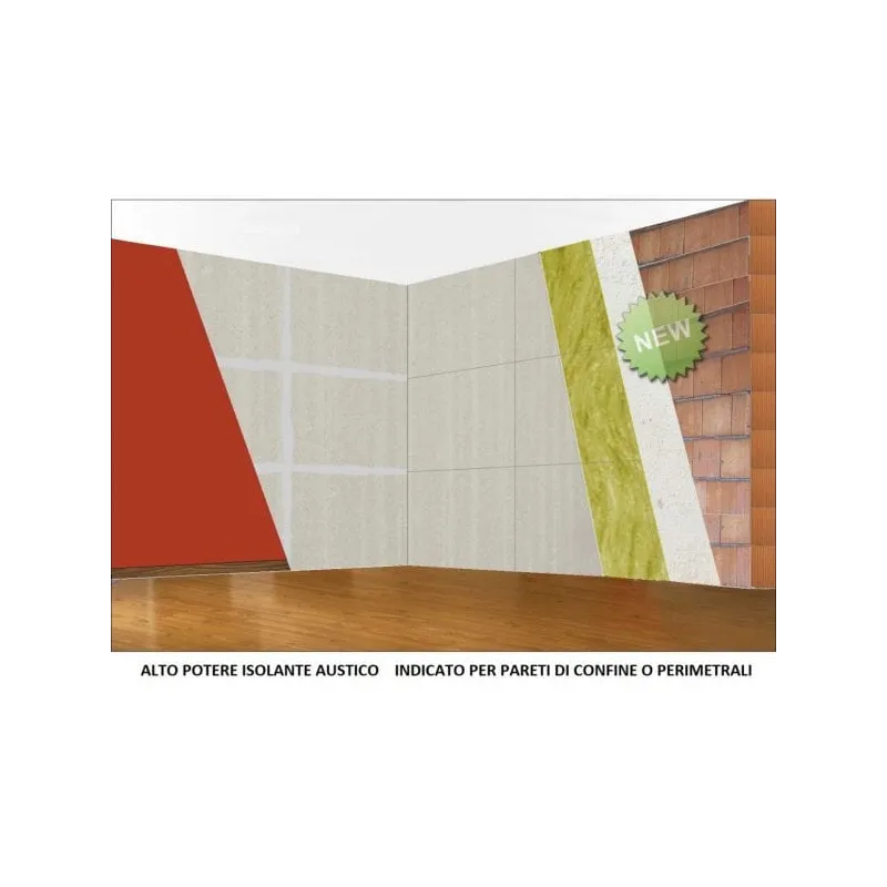Pannello 120 x 100 Fonoisolante Acustico e Termico Lana di roccia 3 cm. + Cartongesso 10 mm.