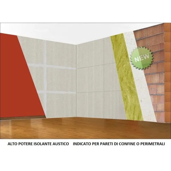 Pannello 120 x 100 Fonoisolante Acustico e Termico Lana di roccia 3 cm. + Cartongesso 10 mm.