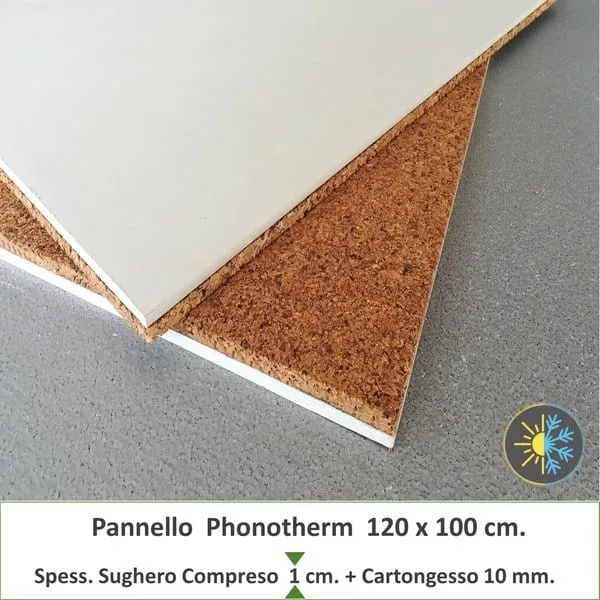 Pannello Isolante Termico Economico Slim 20 mm.  Sughero 10 mm. + Cartongesso 10 mm.