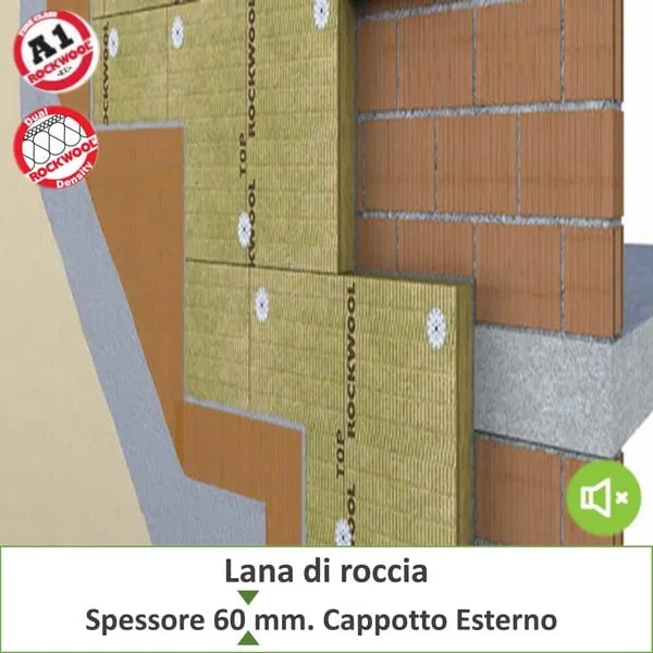 Cappotto Termico Facciate Esterne Corazzato Lana di Roccia spessore 60 mm.