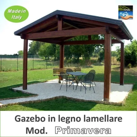 Gazebo in legno lamellare a due falde modello "Primavera"