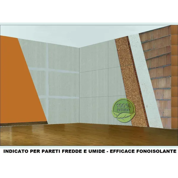 Pannello Isolante Termico Economico Slim 20 mm.  Sughero 10 mm. + Cartongesso 10 mm.